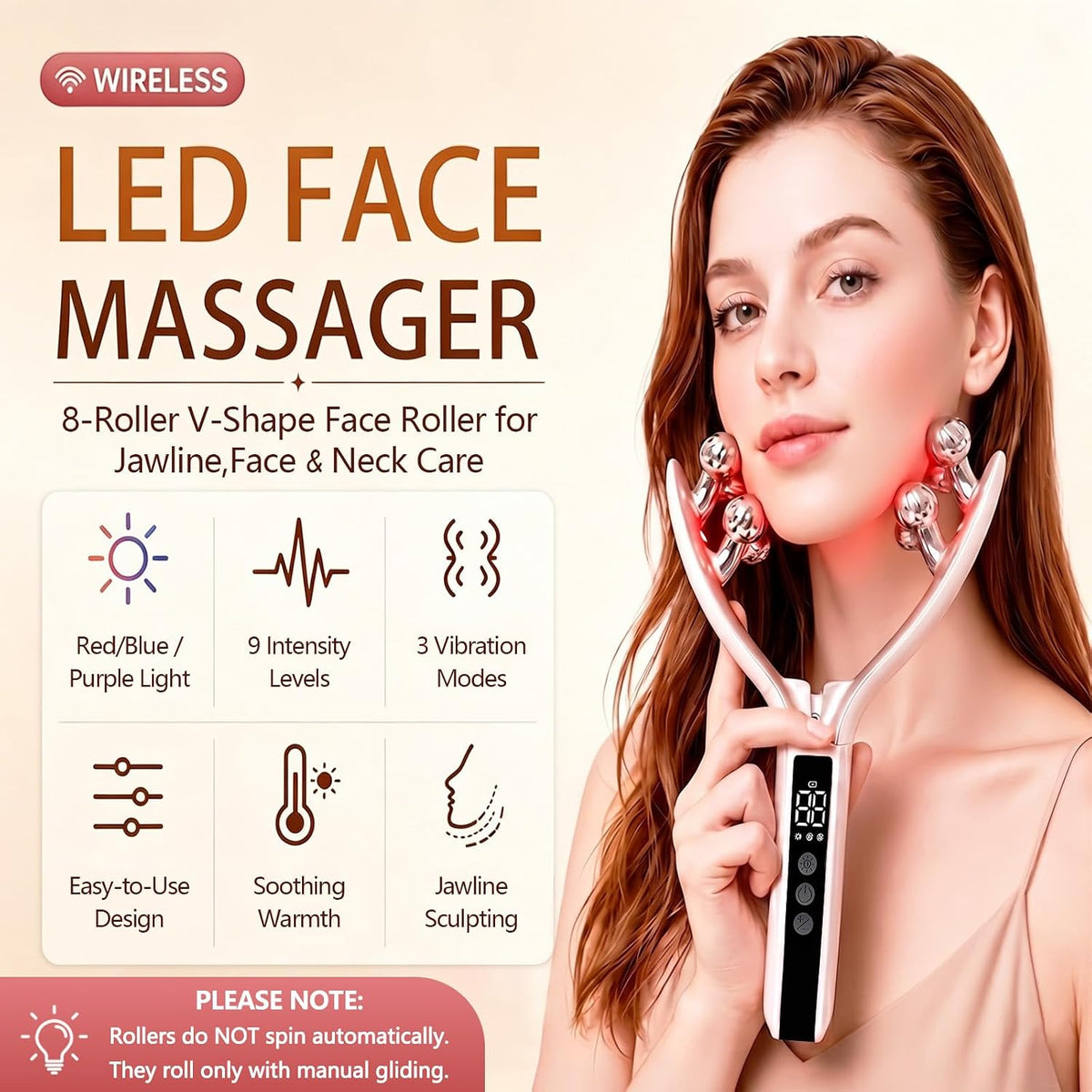 SZMDLX Herramienta de masajeador facial inalámbrico, rodillo facial...