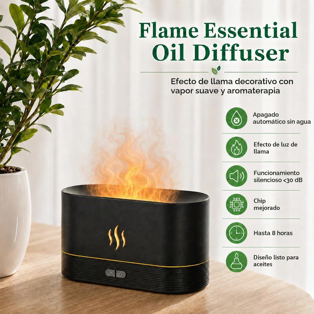 Difusor de Aire en Forma de Llama Humidificador, Difusor de Aroma M...