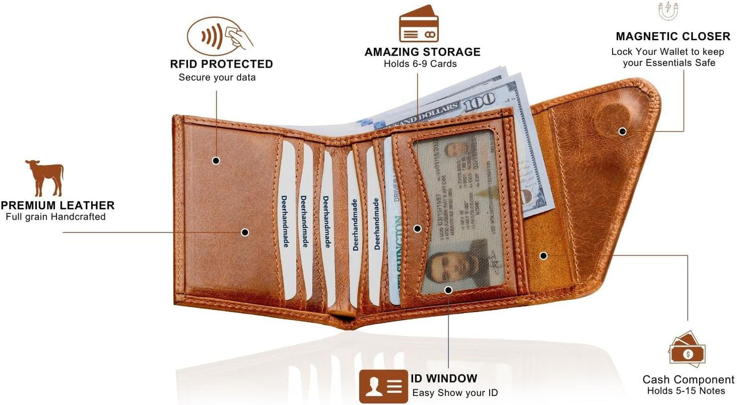 Cartera de cuero de grano completo para hombre, hecha a mano con bl...