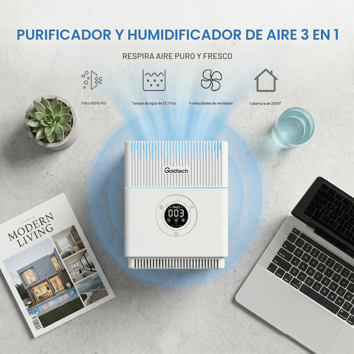Goldtech Combo de purificador de aire y humidificador para dormitor...