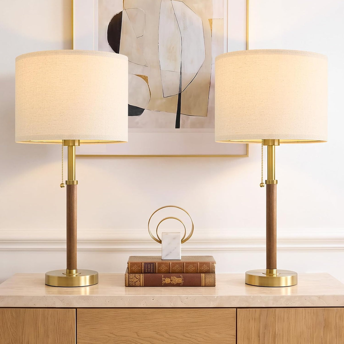 Lámparas de mesa de madera de 22 pulgadas, lámparas modernas de med...