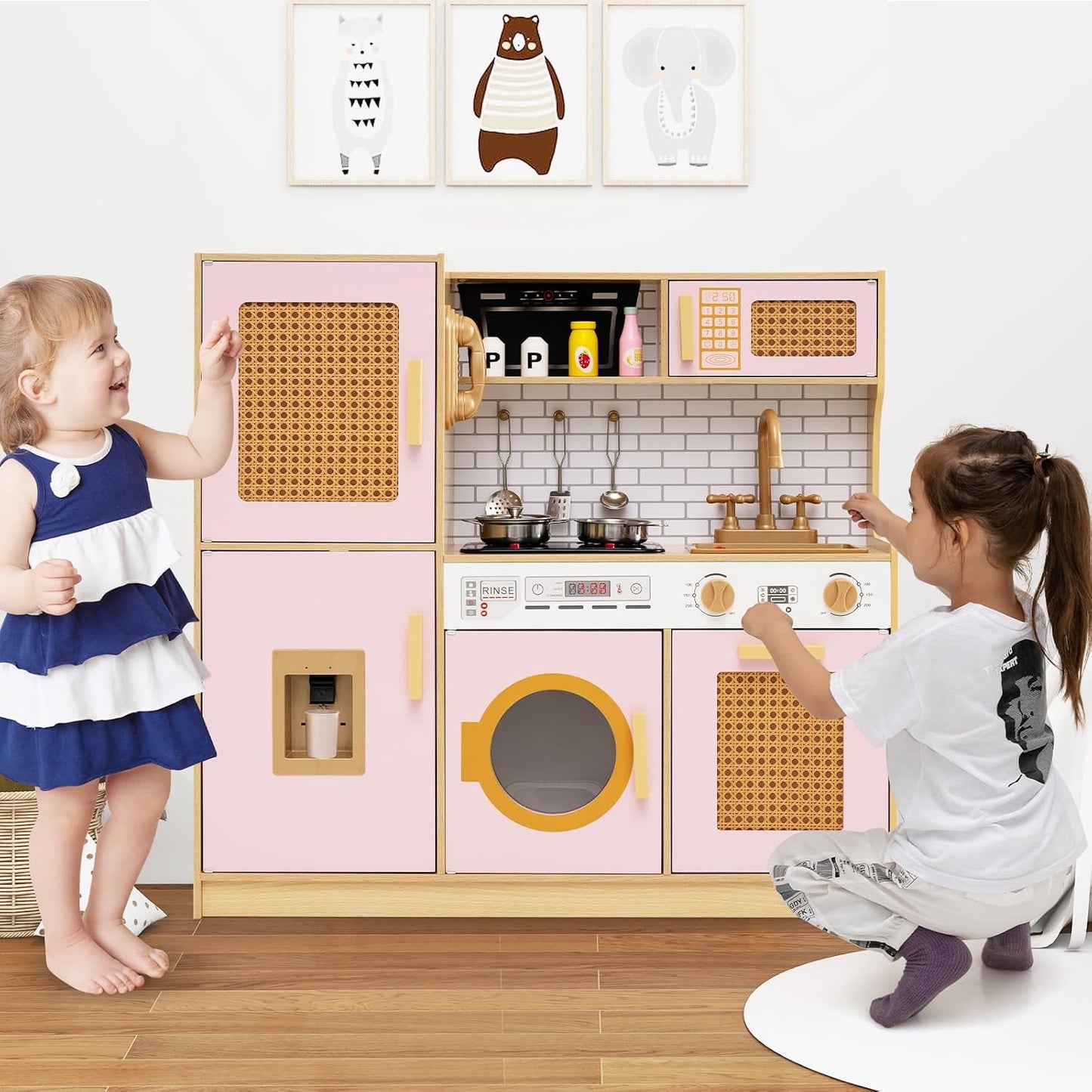 Costzon Juego de cocina para niños, juguete Montessori de madera pa...