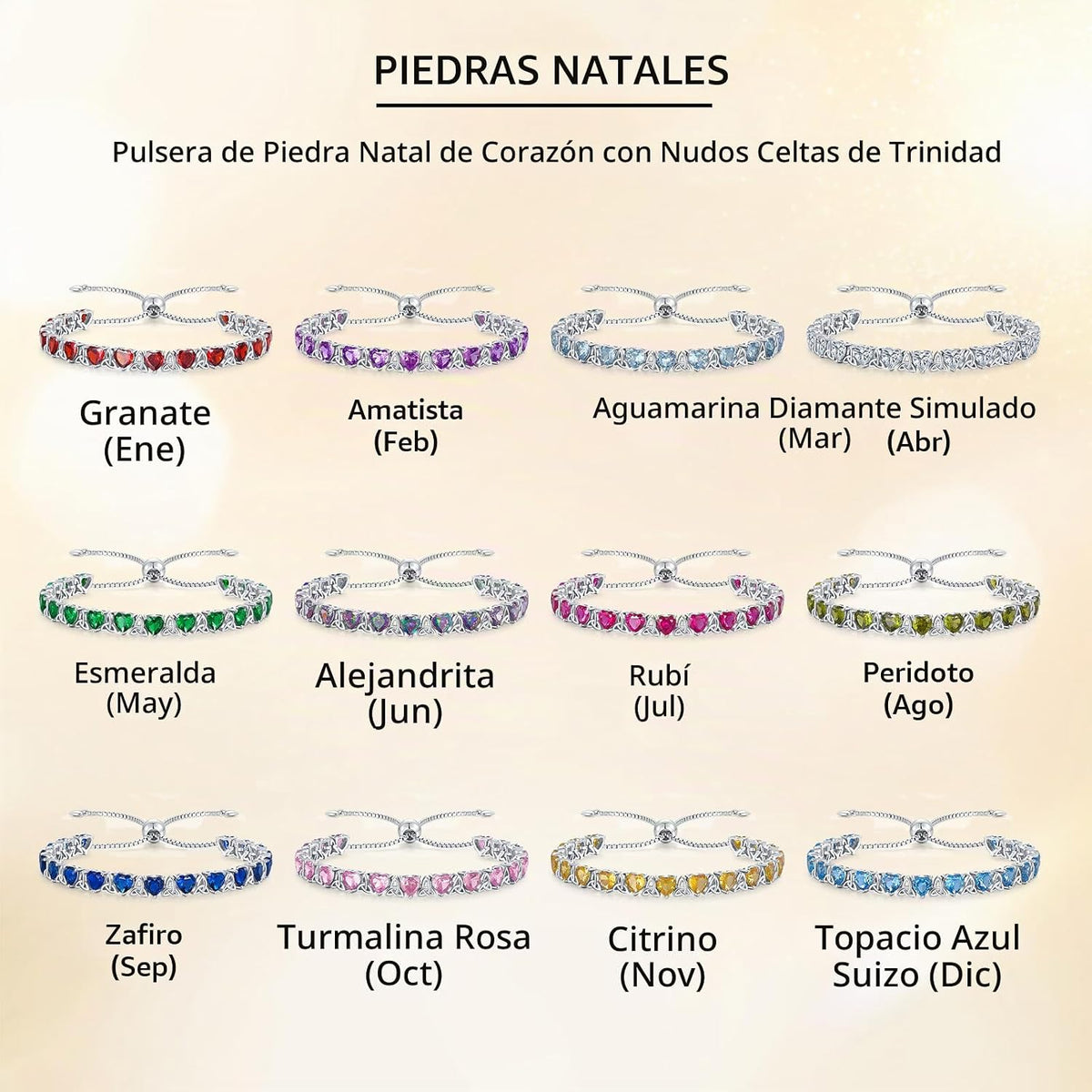 ETERMBOL Pulseras de tenis con piedra natal para mujer, plata de le...