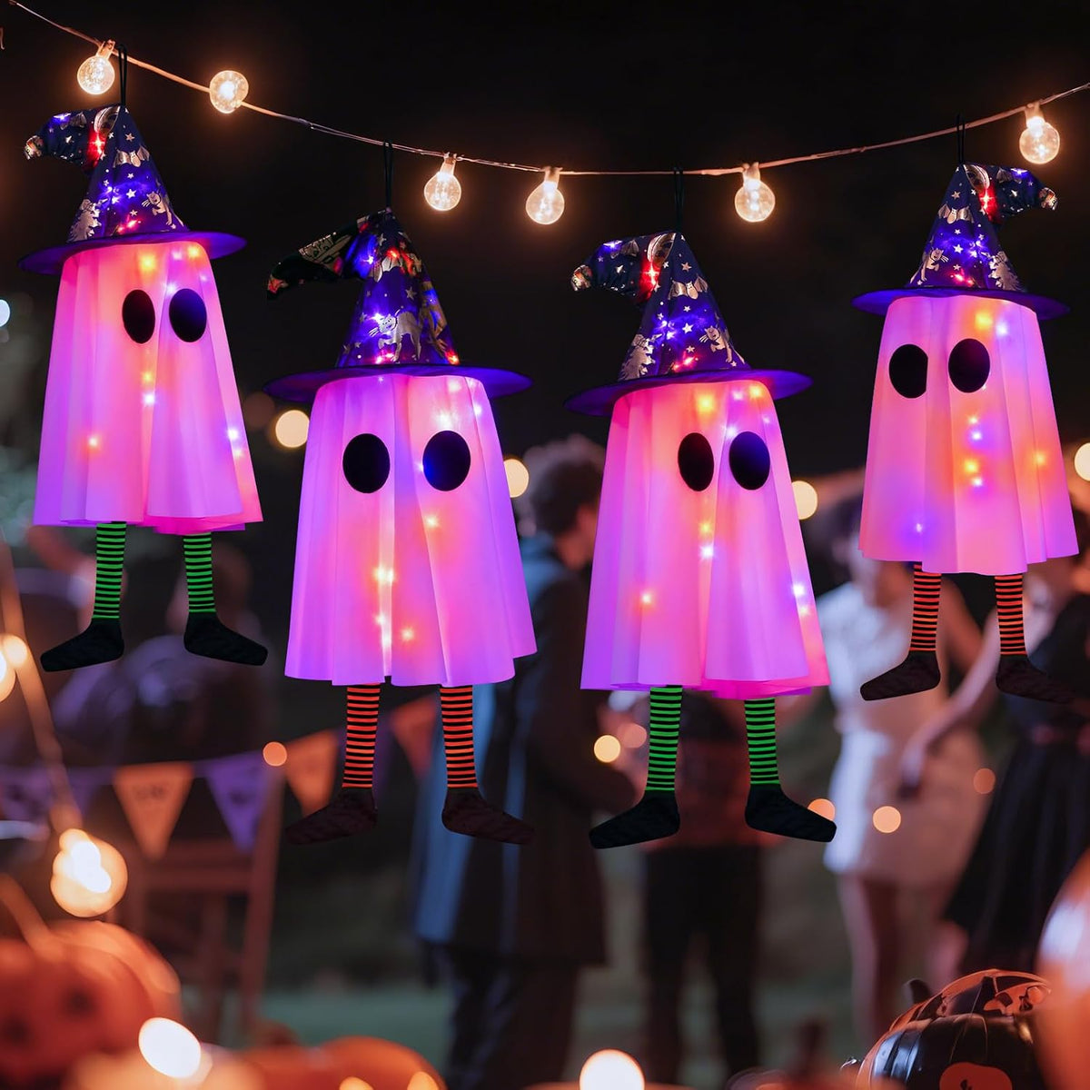 6P se iluminan fantasmas colgantes para decoración de Halloween al...