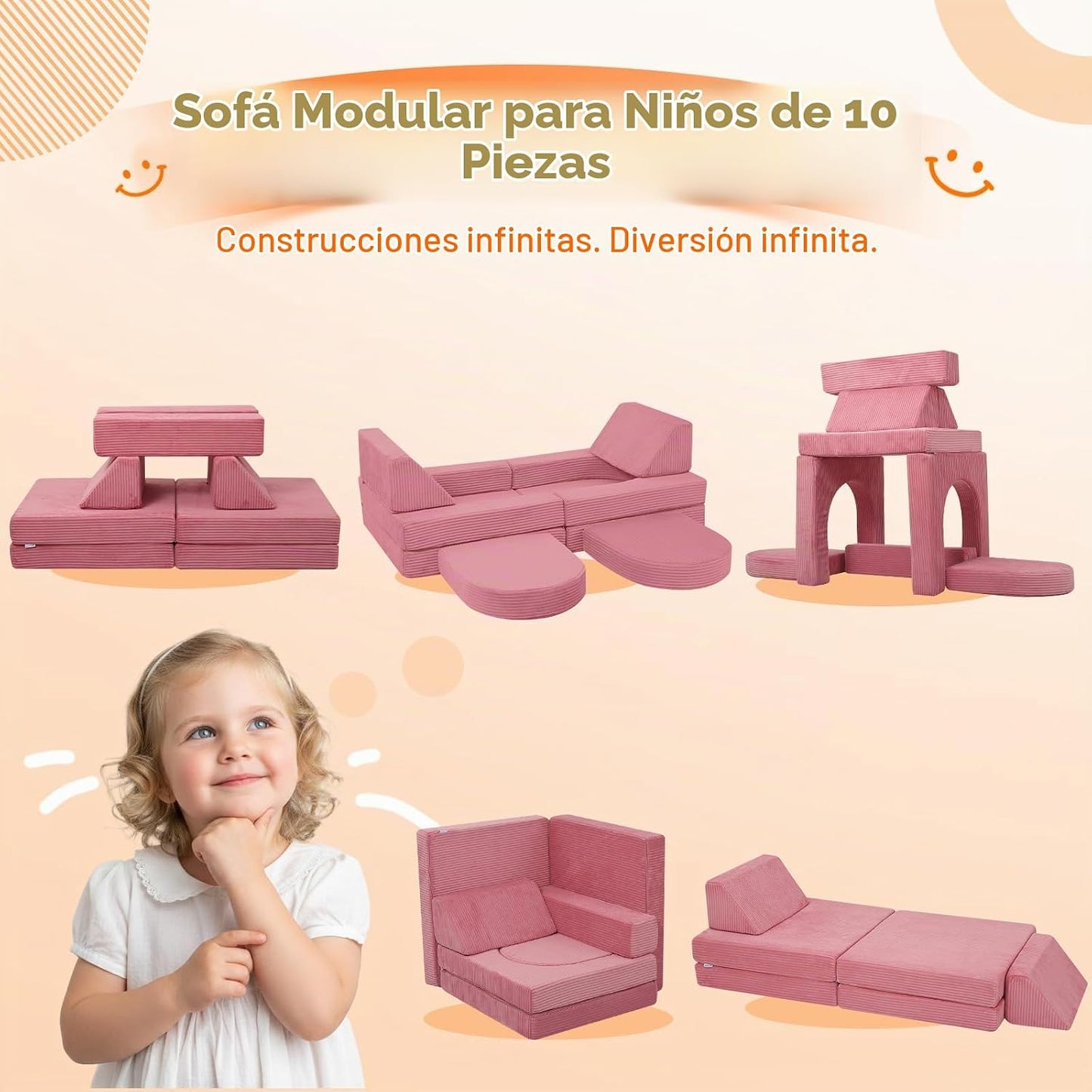 MeMoreCool Sofá para niños, sofá de juego modular de 10 piezas, fue...
