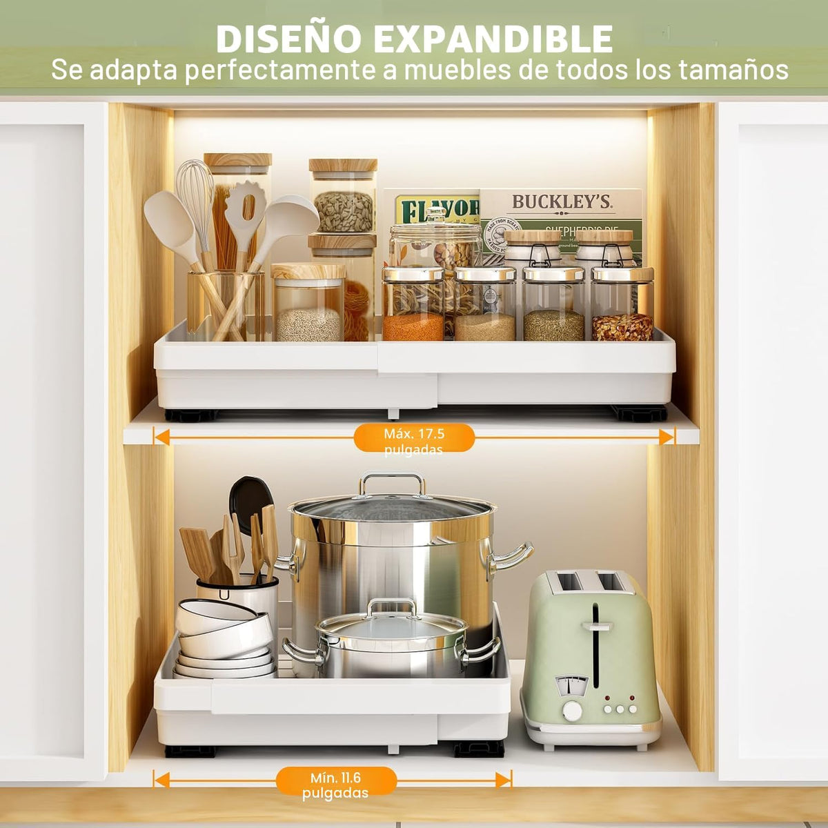 DOMNIU Organizadores de gabinete extraíbles expandibles, blanco, 16...