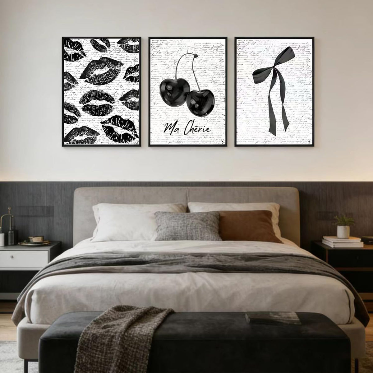 3 piezas de arte de pared en lienzo de labios blancos y negros y ce...