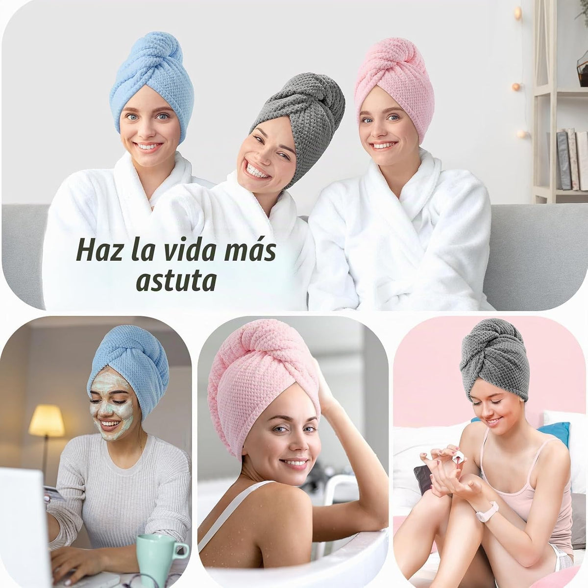 YFONG Paquete de 3 Toallas Grandes de Microfibra para Envolver el C...