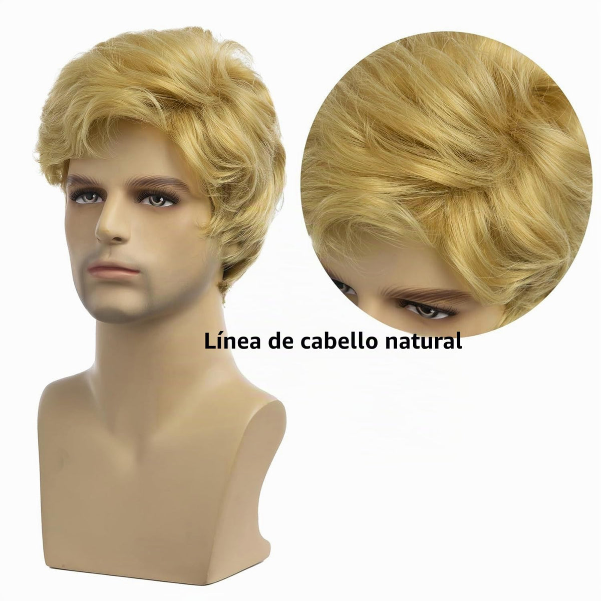 Baruisi Pelucas rubias cortas para hombre, peluca sintética resiste...