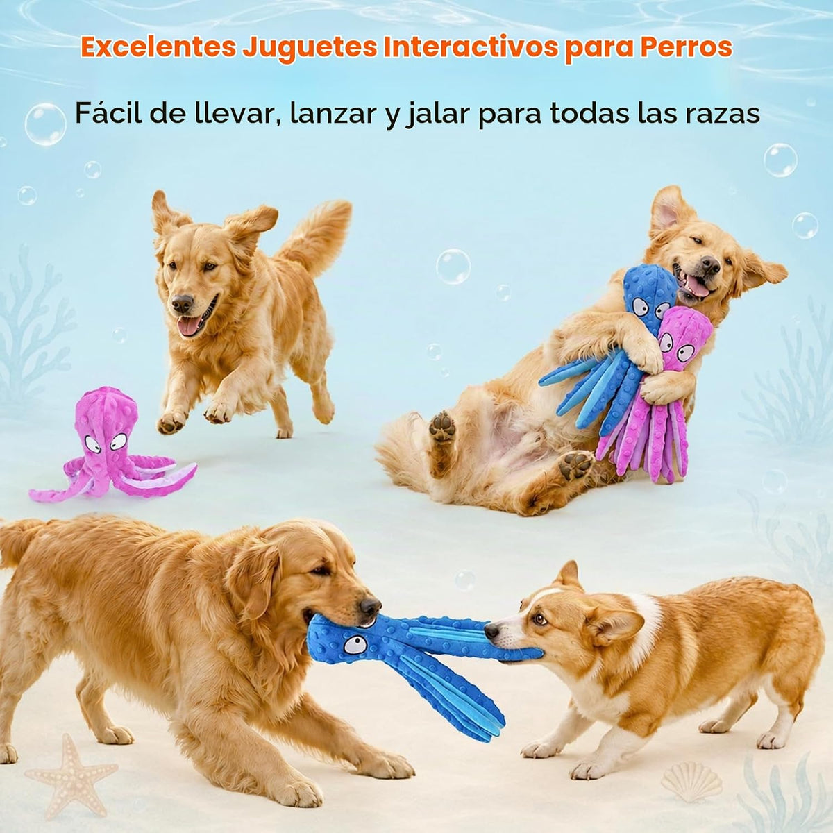 HGB Juguetes chirriantes para perros, sin relleno, pulpo arrugado p...