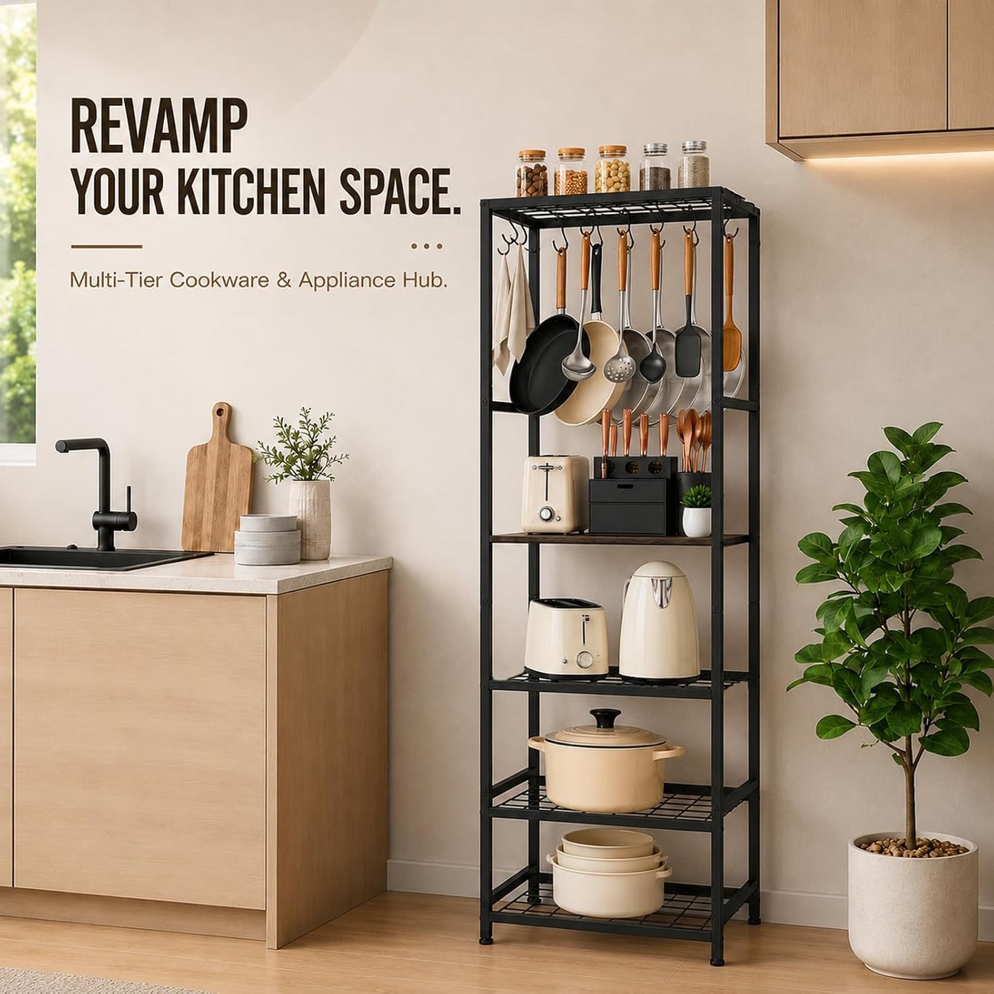 DALEMHOME Organizador de ollas y sartenes, estante de cocina de 5 n...