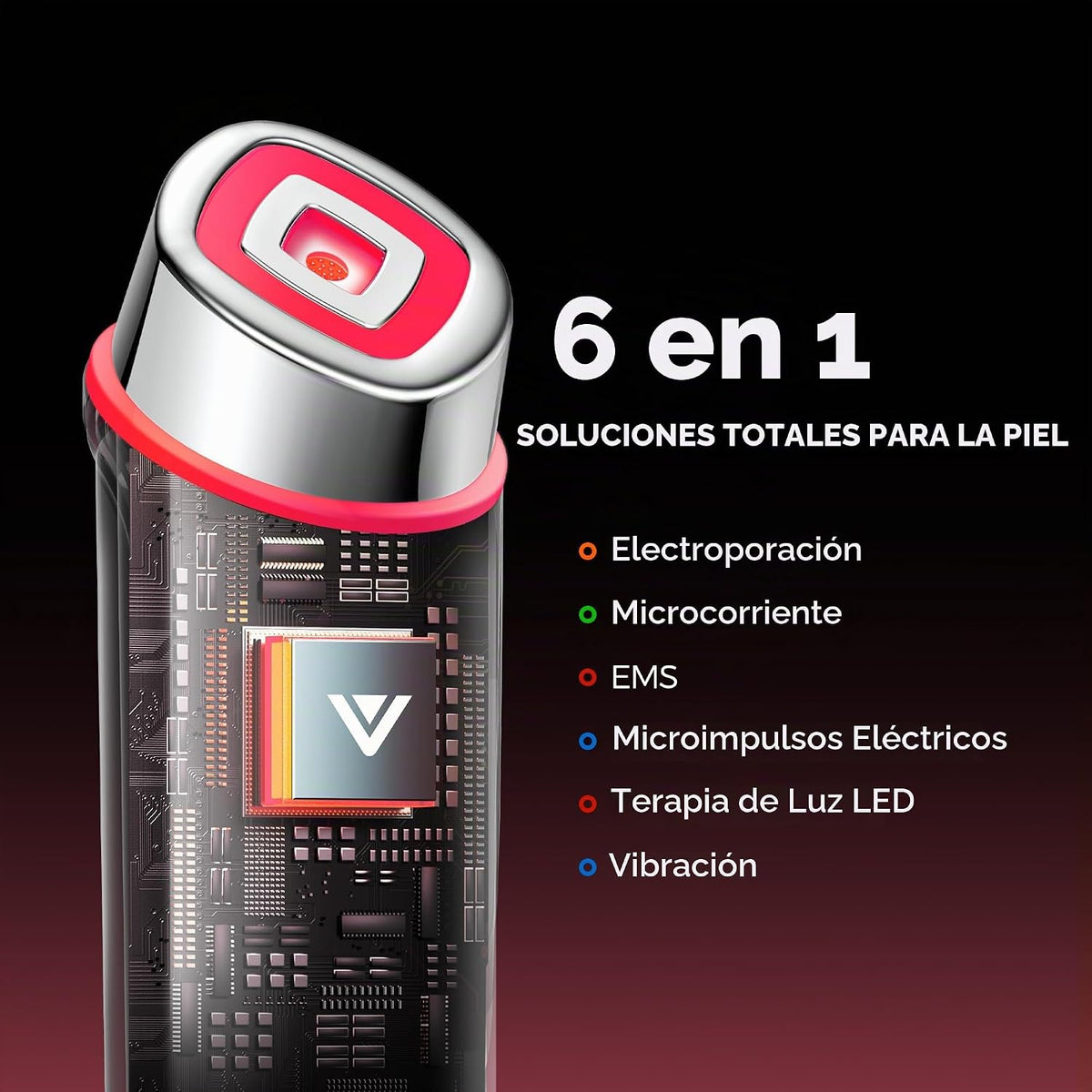 Viconor Masajeador facial, varita de luz roja 6 en 1 para mujeres p...