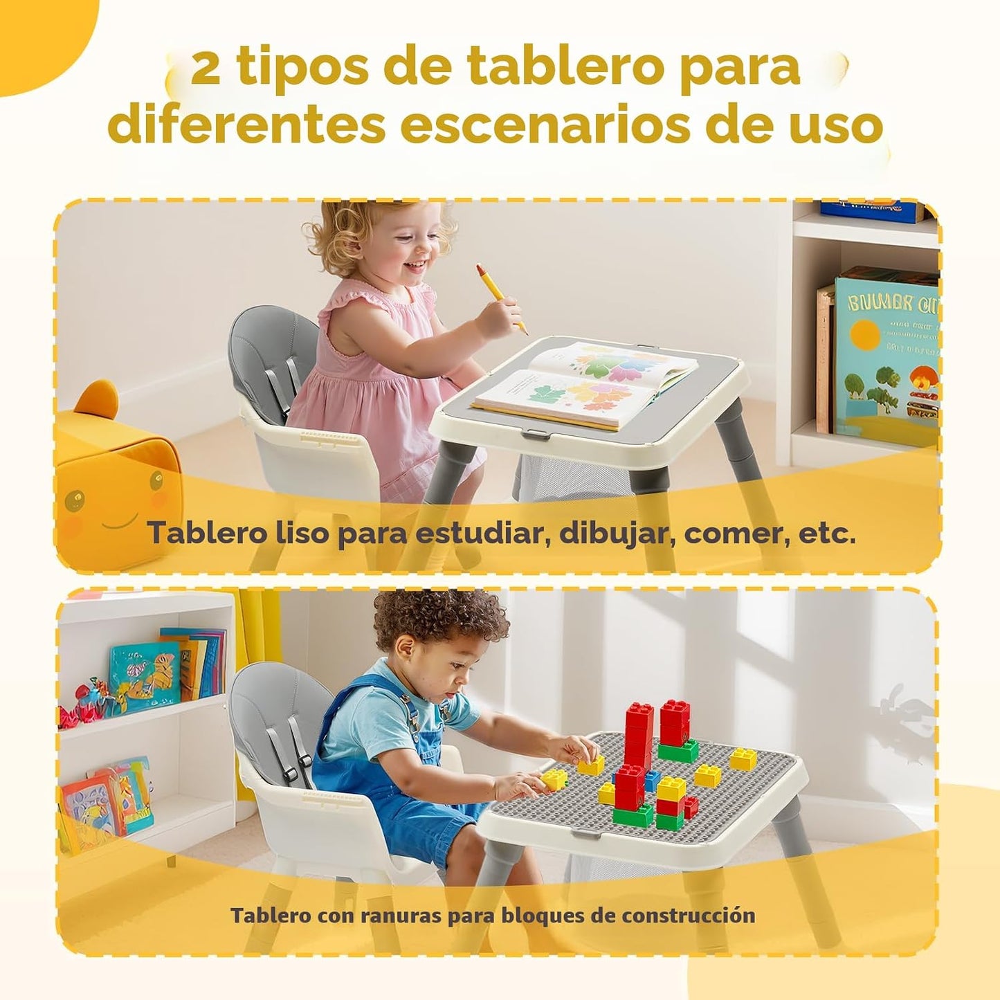 JOYMOR Silla alta 7 en 1 para bebés y niños pequeños, mesa y silla...
