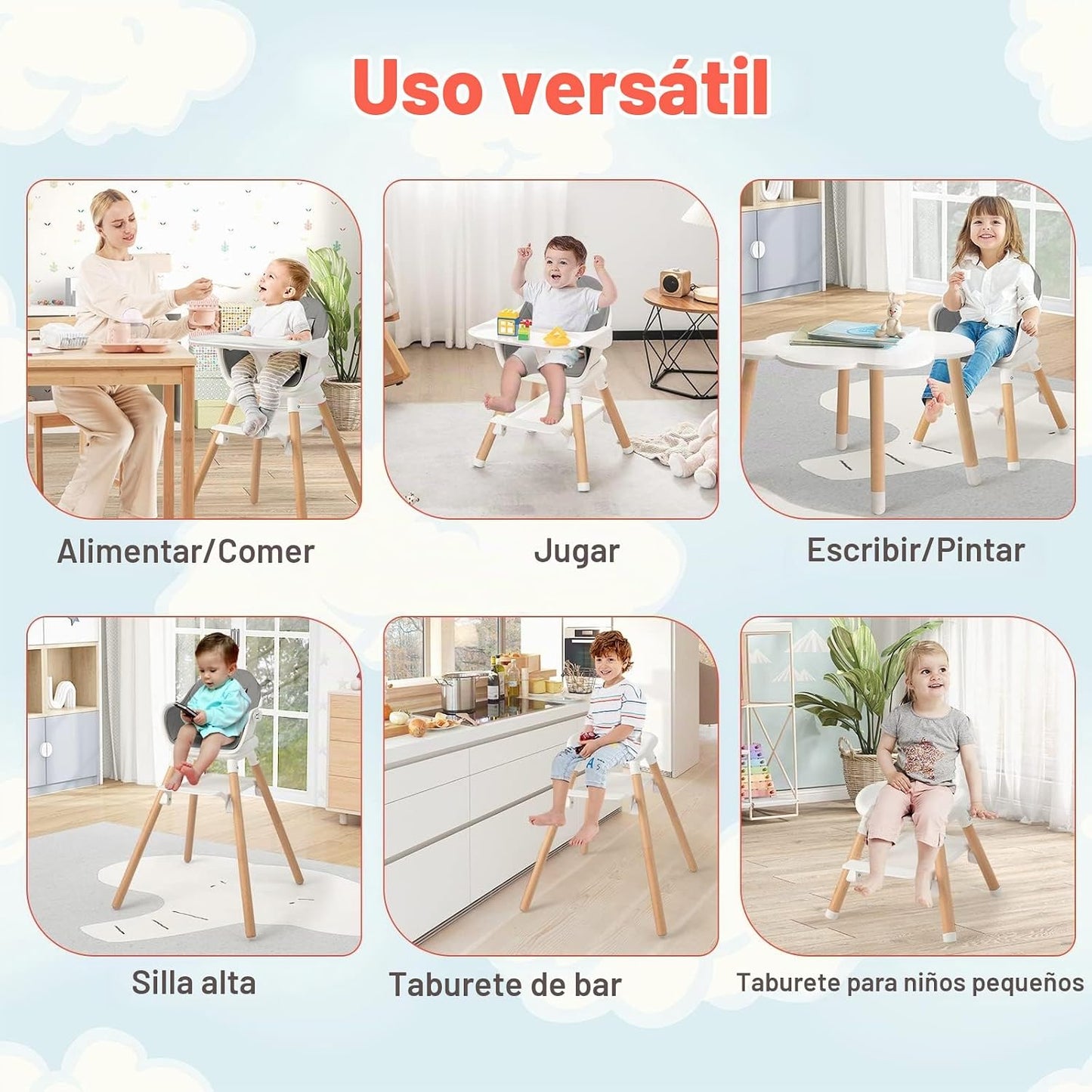 HONEY JOY Silla alta para bebé, silla alta convertible 6 en 1 de ma...