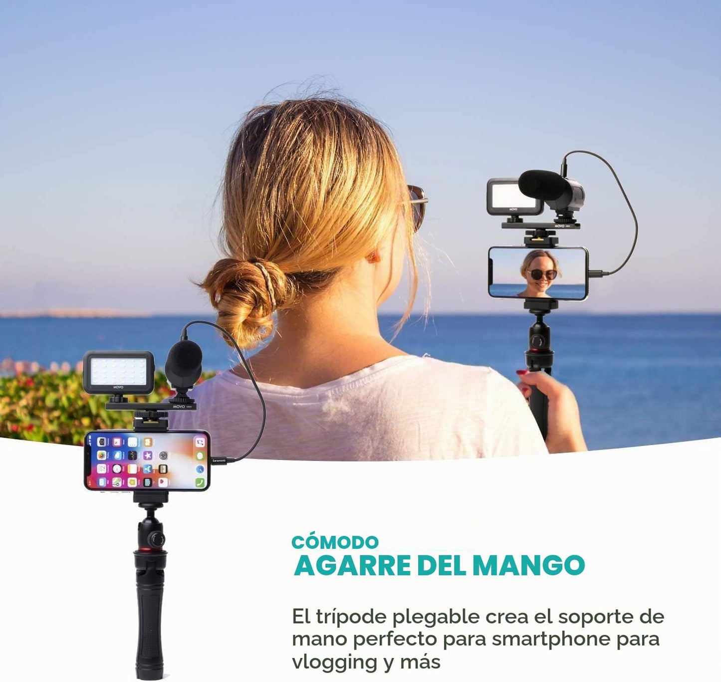 Movo iVlogger - Kit de vlogging para iPhone con trípode de tamaño c...