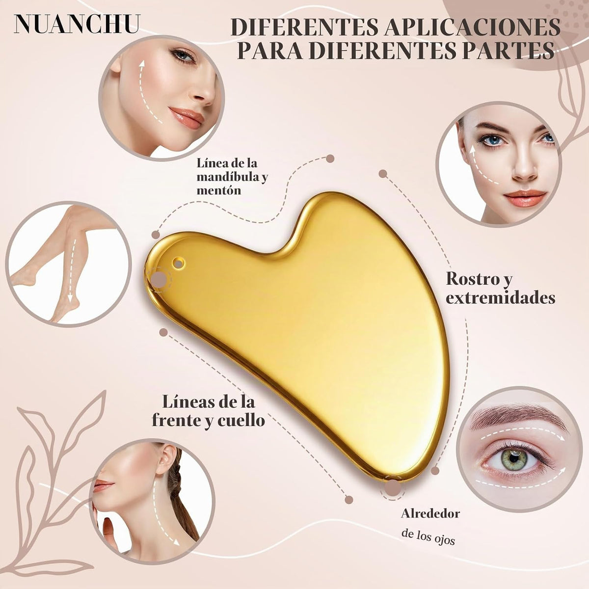 Nuanchu 304 Gua Sha - Herramienta facial de acero inoxidable, color...