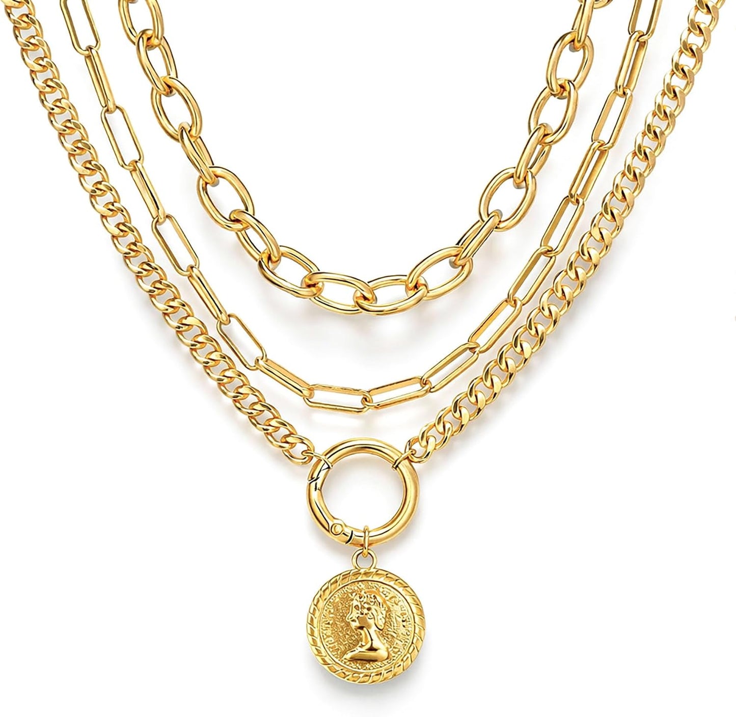 iF YOU Collares vintage con capas de oro para mujer, a la moda, con...