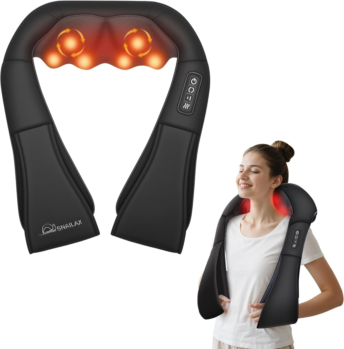 Snailax Shiatsu Masajeador de cuello con calor, hombros y espalda |...