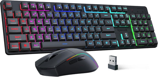 Redragon S107KS - Teclado y mouse inalámbricos para juegos, retroil...
