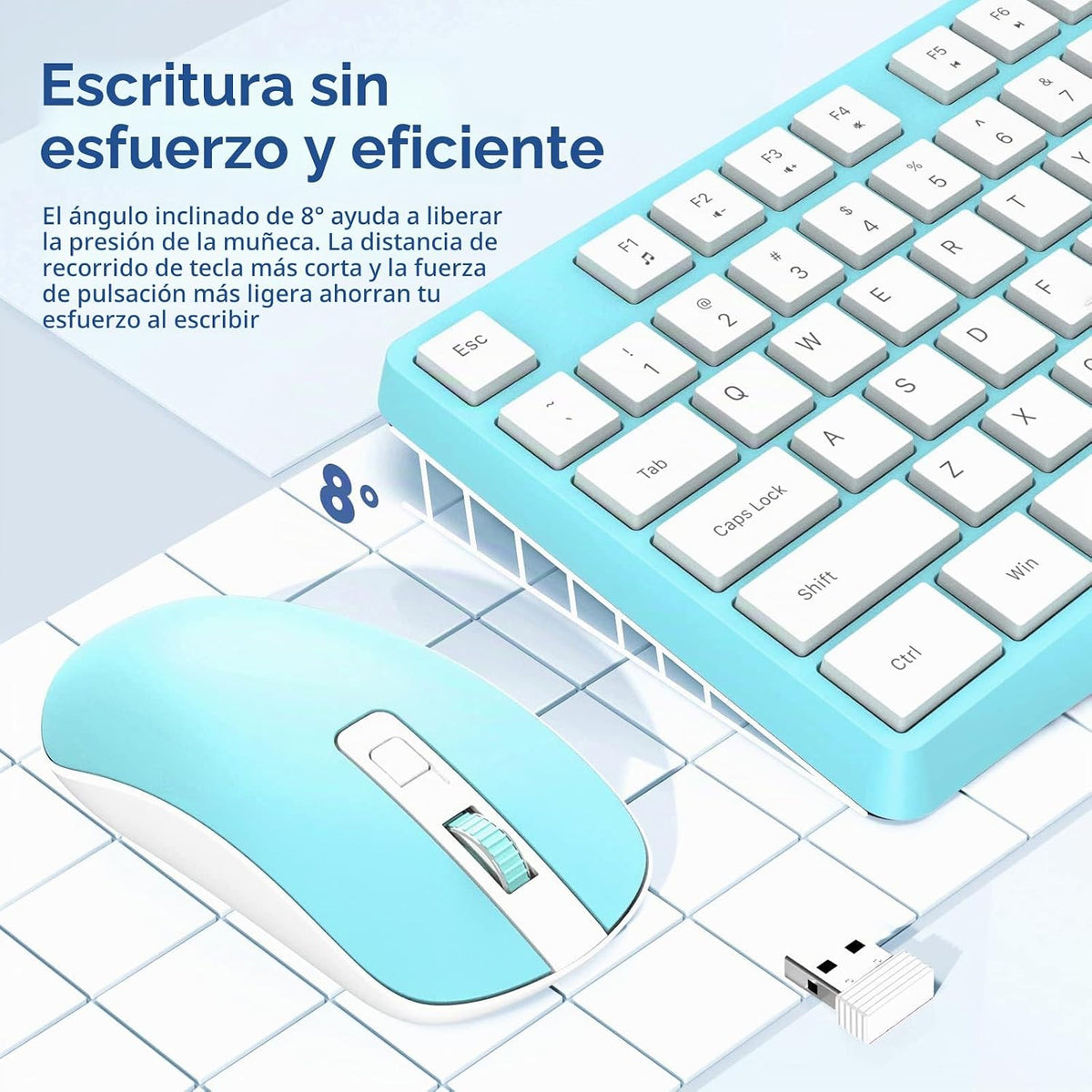 Combo de teclado y ratón inalámbricos, Lovaky teclado y ratón ergon...