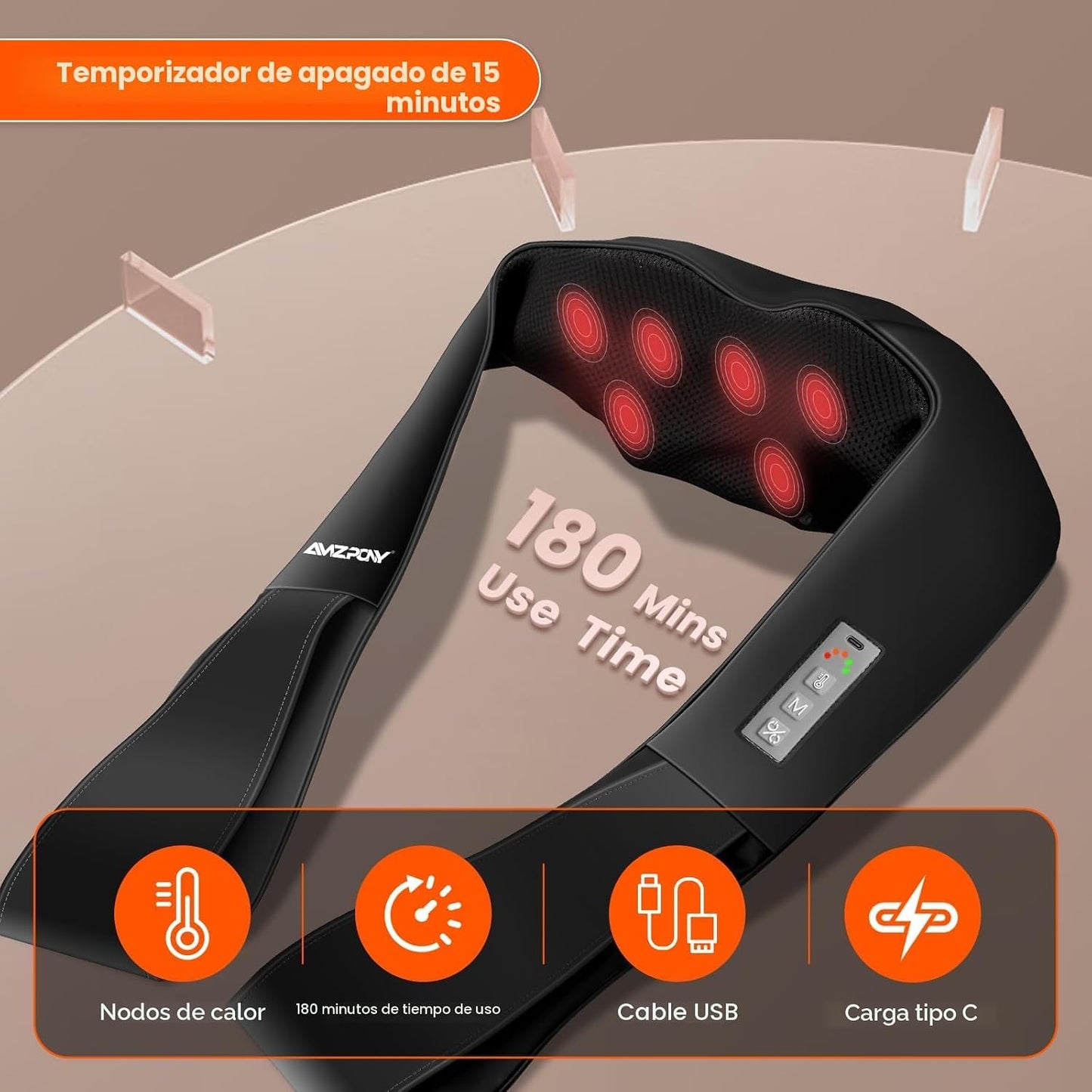 AMZPONY® Masajeador de cuello inalámbrico para aliviar el dolor de...