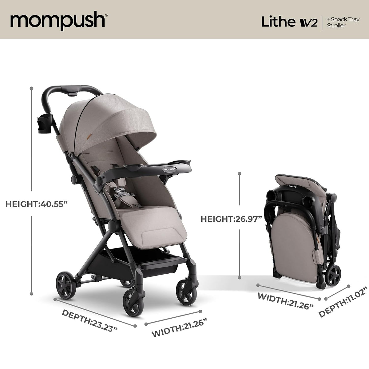 Mompush Lithe V2 - Cochecito de viaje ligero, cochecito de bebé com...