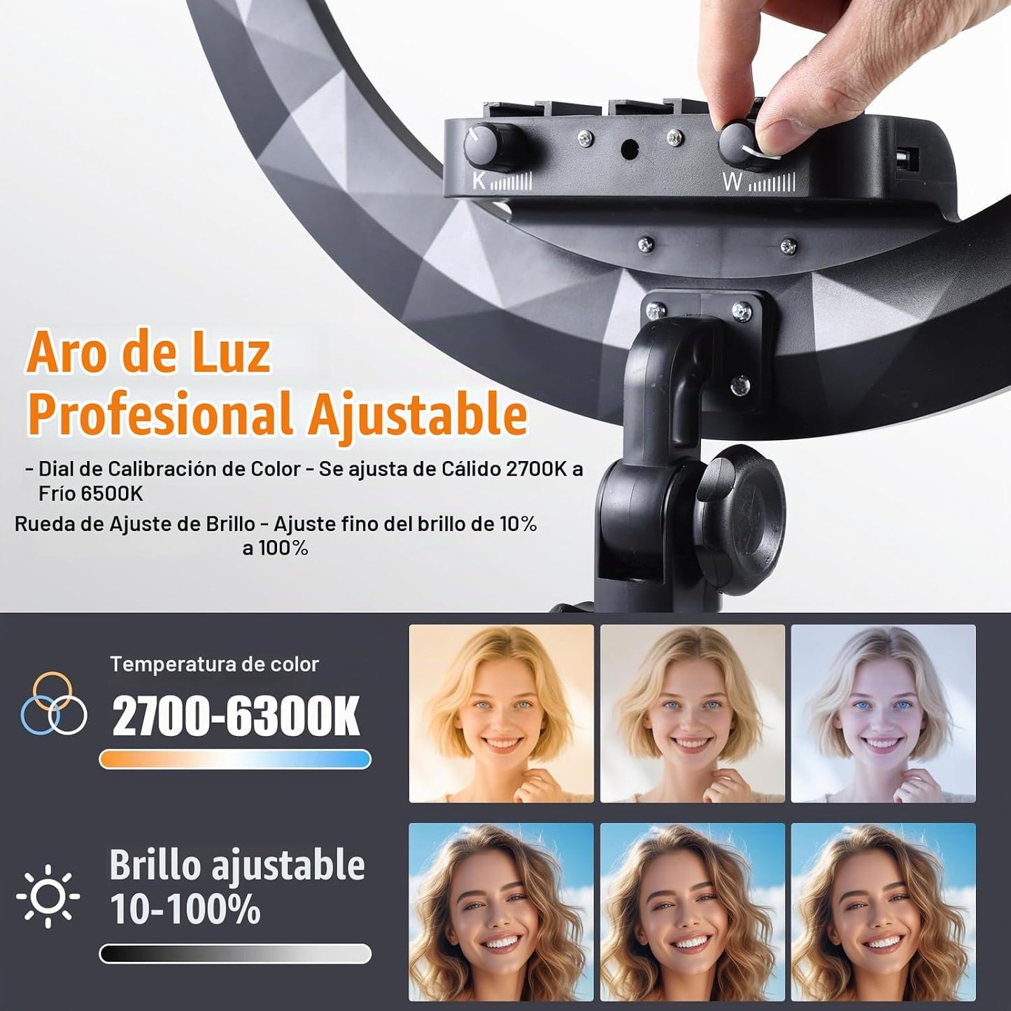 Anillo de luz grande con soporte, anillo de luz de 19 pulgadas con...