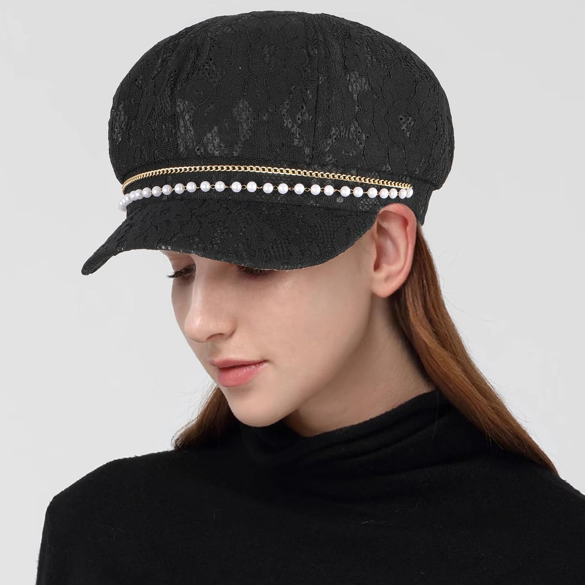 Mujer Cadena de Perlas Encaje Mezcla de Algodón Gorra Newsboy Viser...