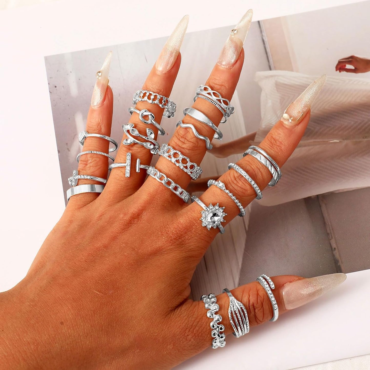 CHICUTIE Juego de anillos dorados para nudillos para mujeres, apila...