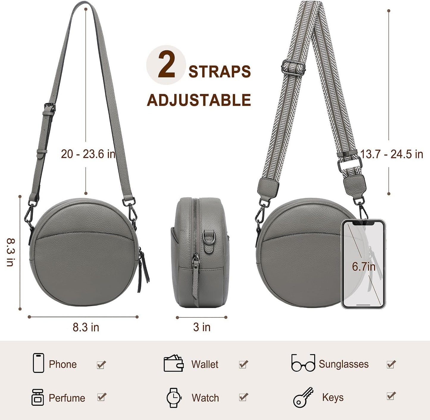 COOLCY Bolsos cruzados de cuero, bolso de hombro circular, bolso re...