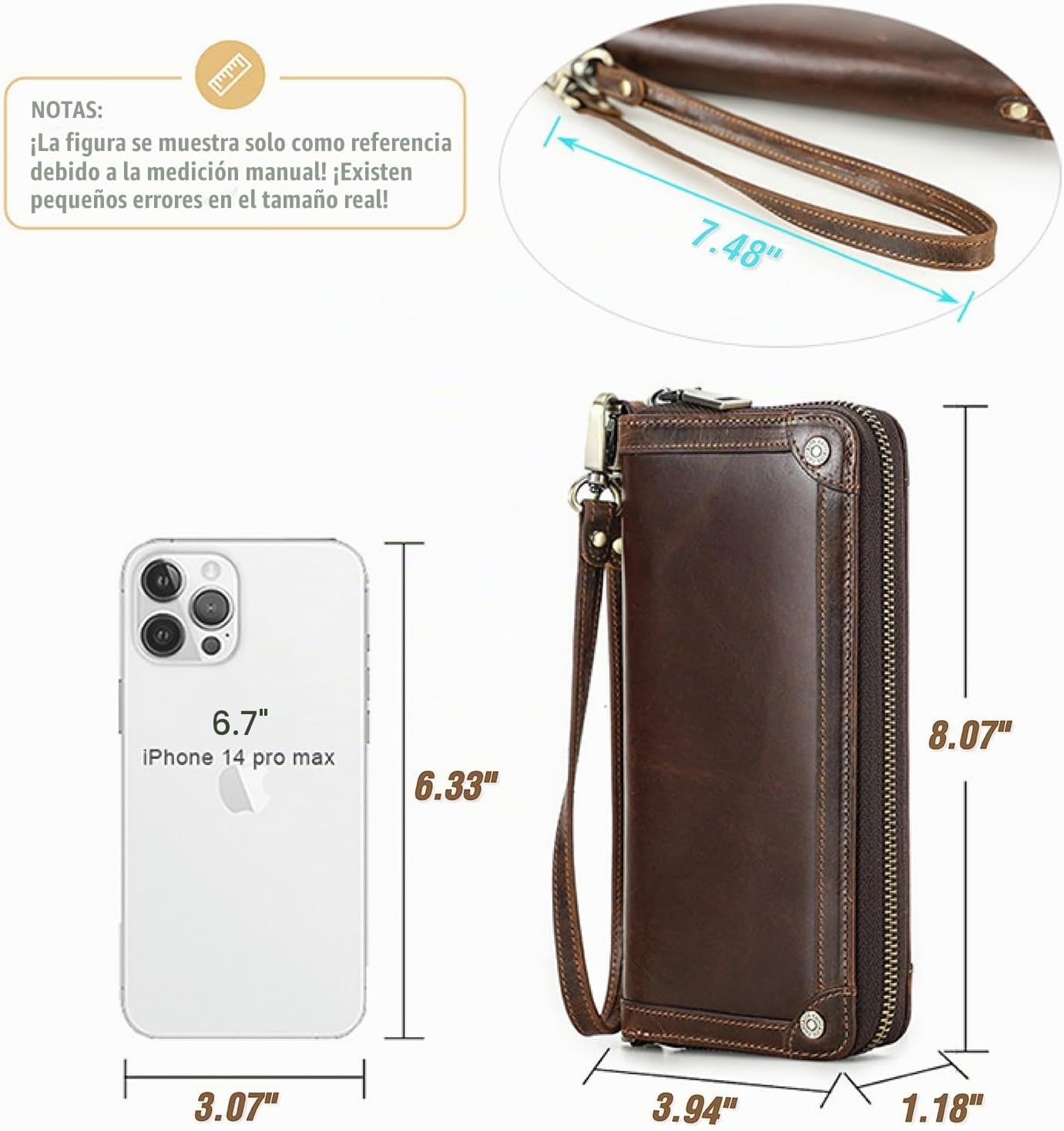 Cartera de mano de piel auténtica aceitada de grano superior para h...
