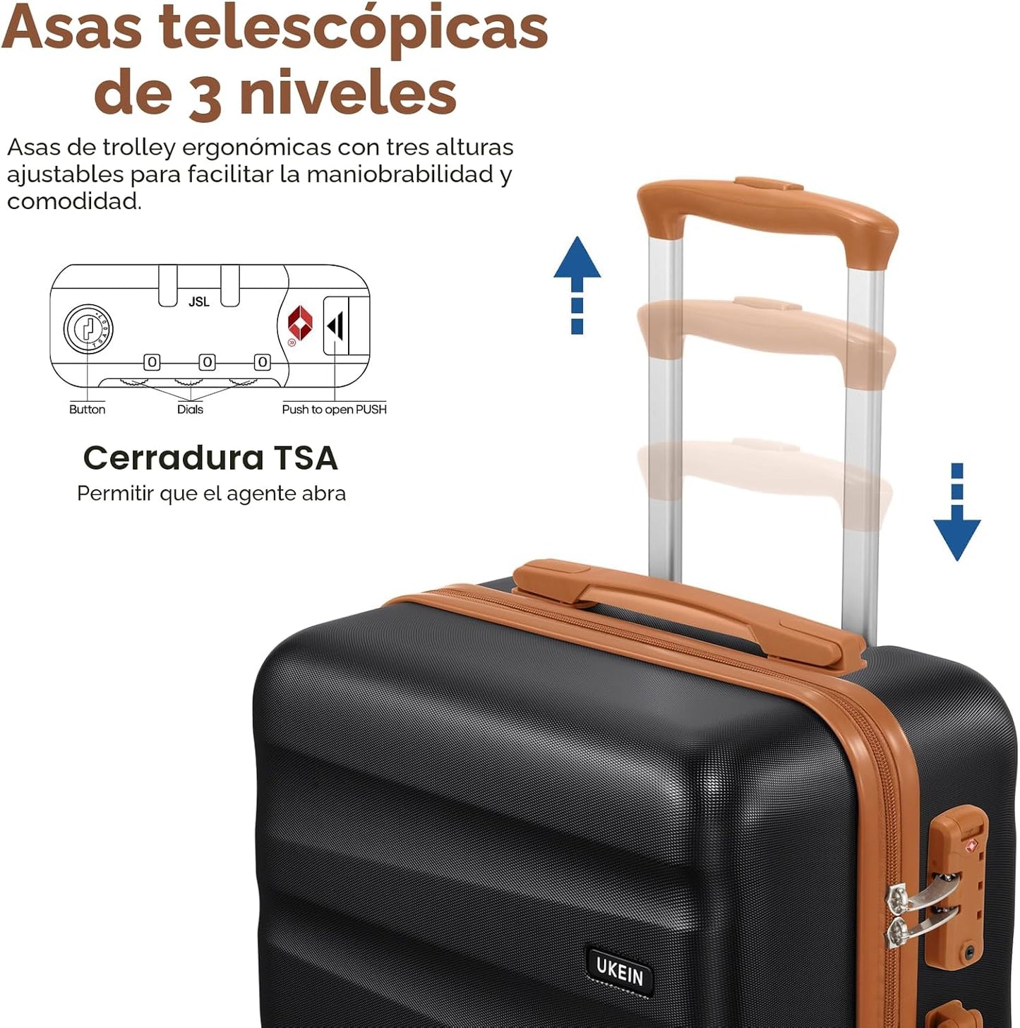 Juego de maletas UKEIN con mochila, maleta de cabina de policarbona...