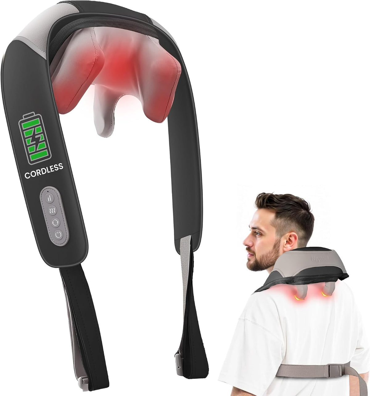 Heycool Masajeador de cuello inalámbrico con calor, masajeador Shia...