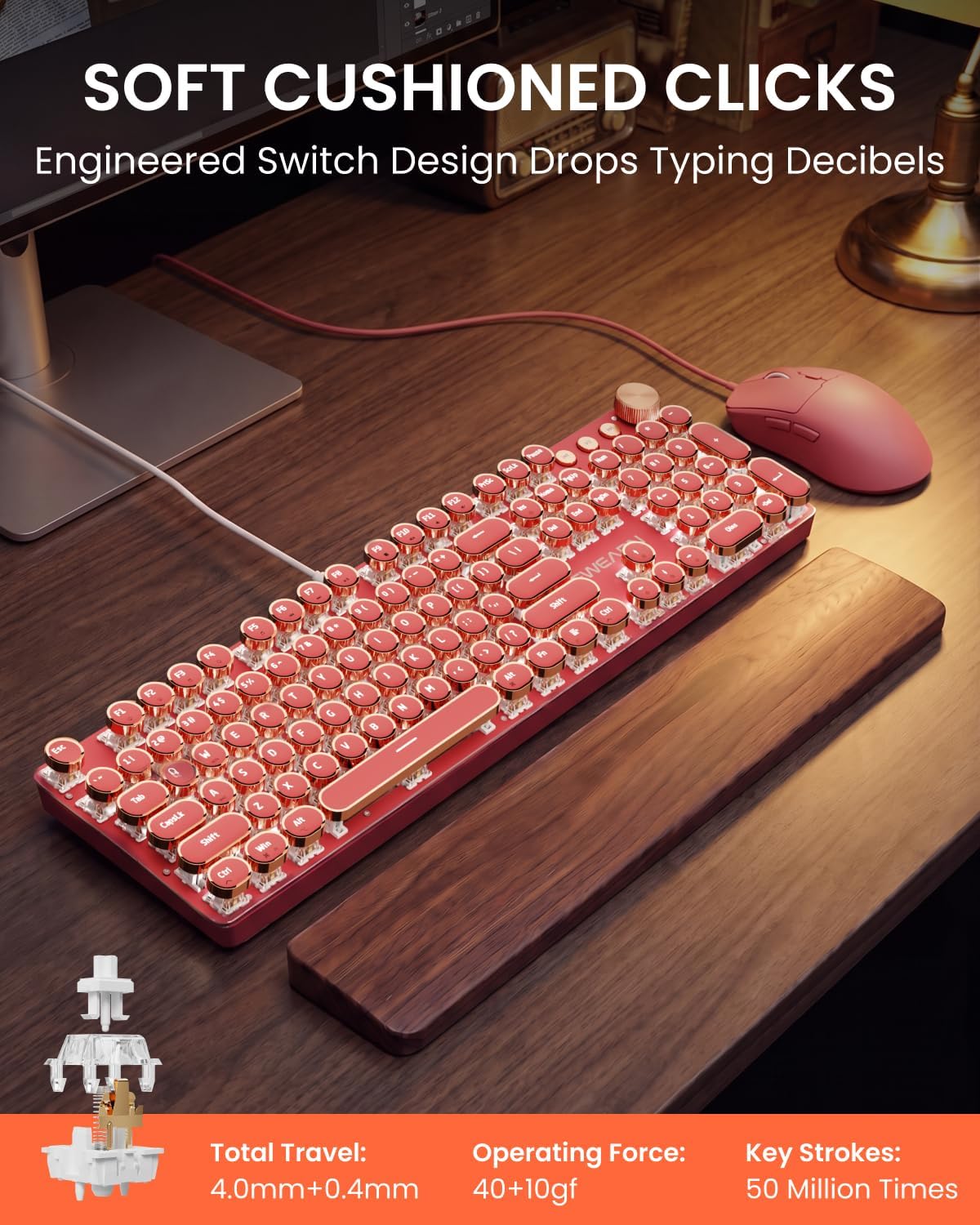 Combo de teclado y mouse con cable para máquina de escribir, interr...