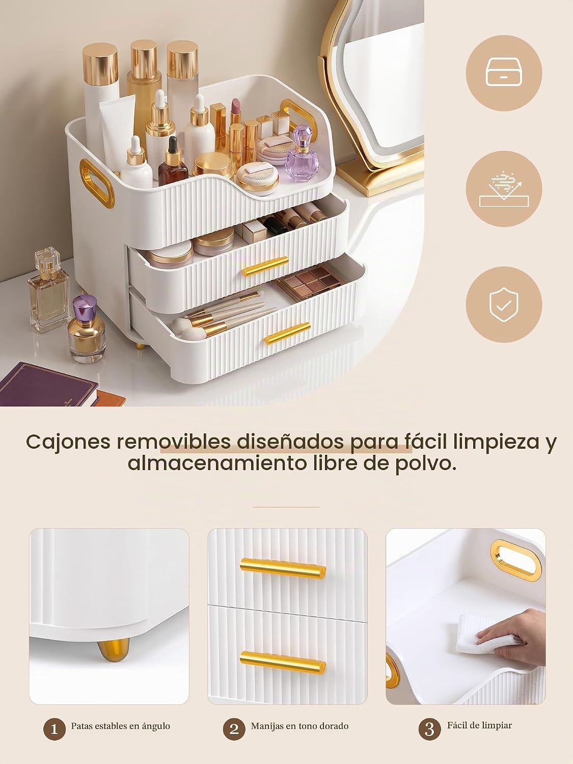 Booklov Organizador de maquillaje para encimera con cajones, caja d...