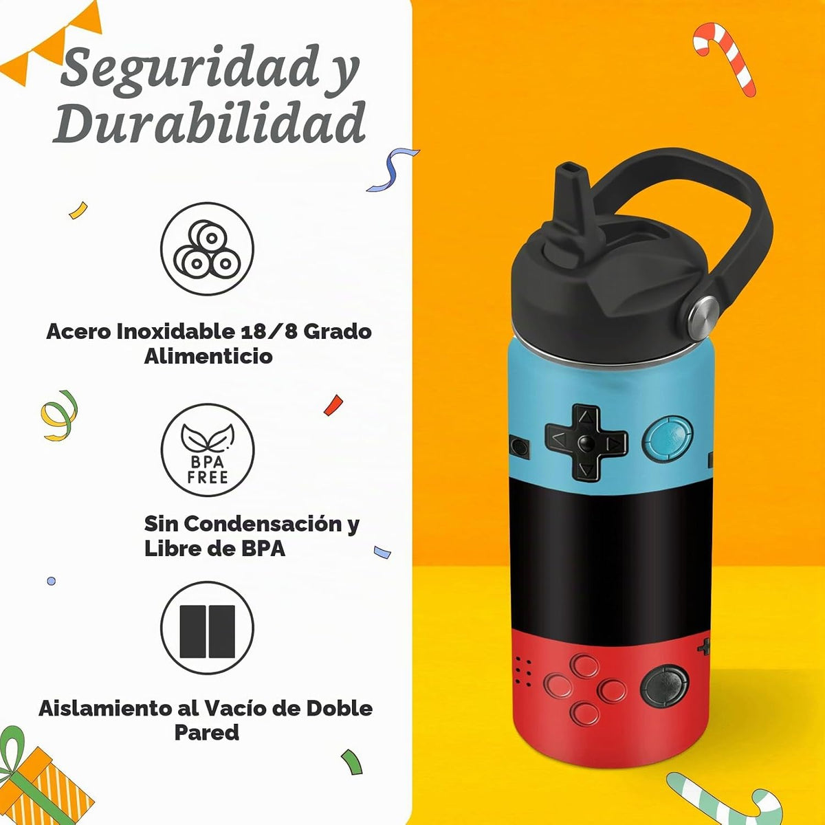 Regalos de videojuegos para niños, botella de agua de 16 onzas con...