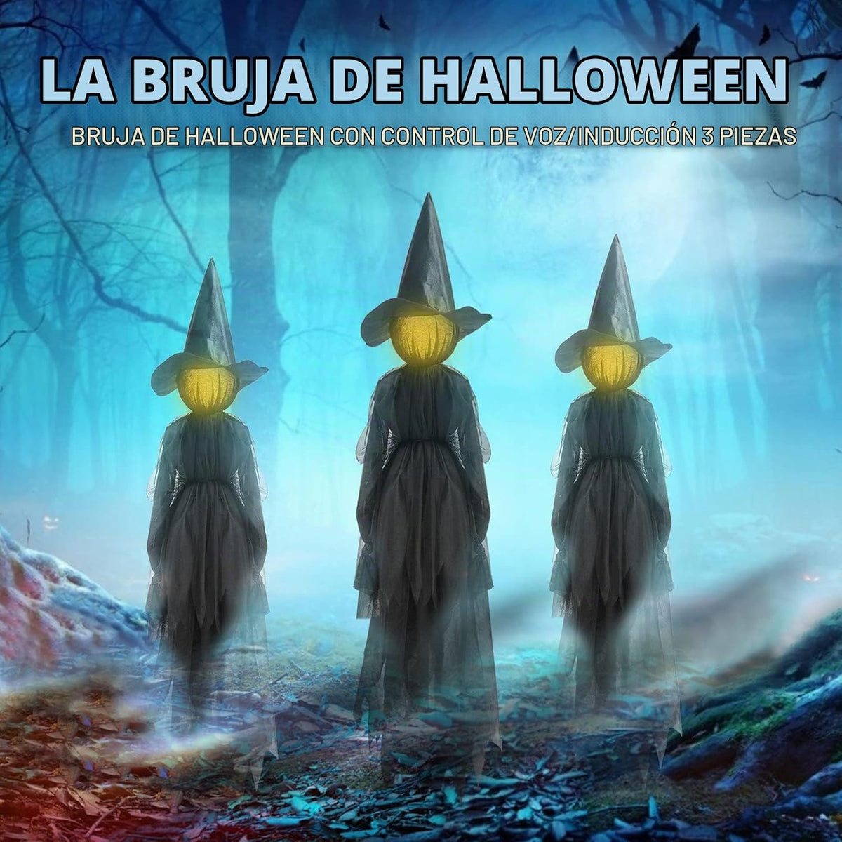 Decoraciones de bruja de Halloween para exteriores, gran luz tomada...