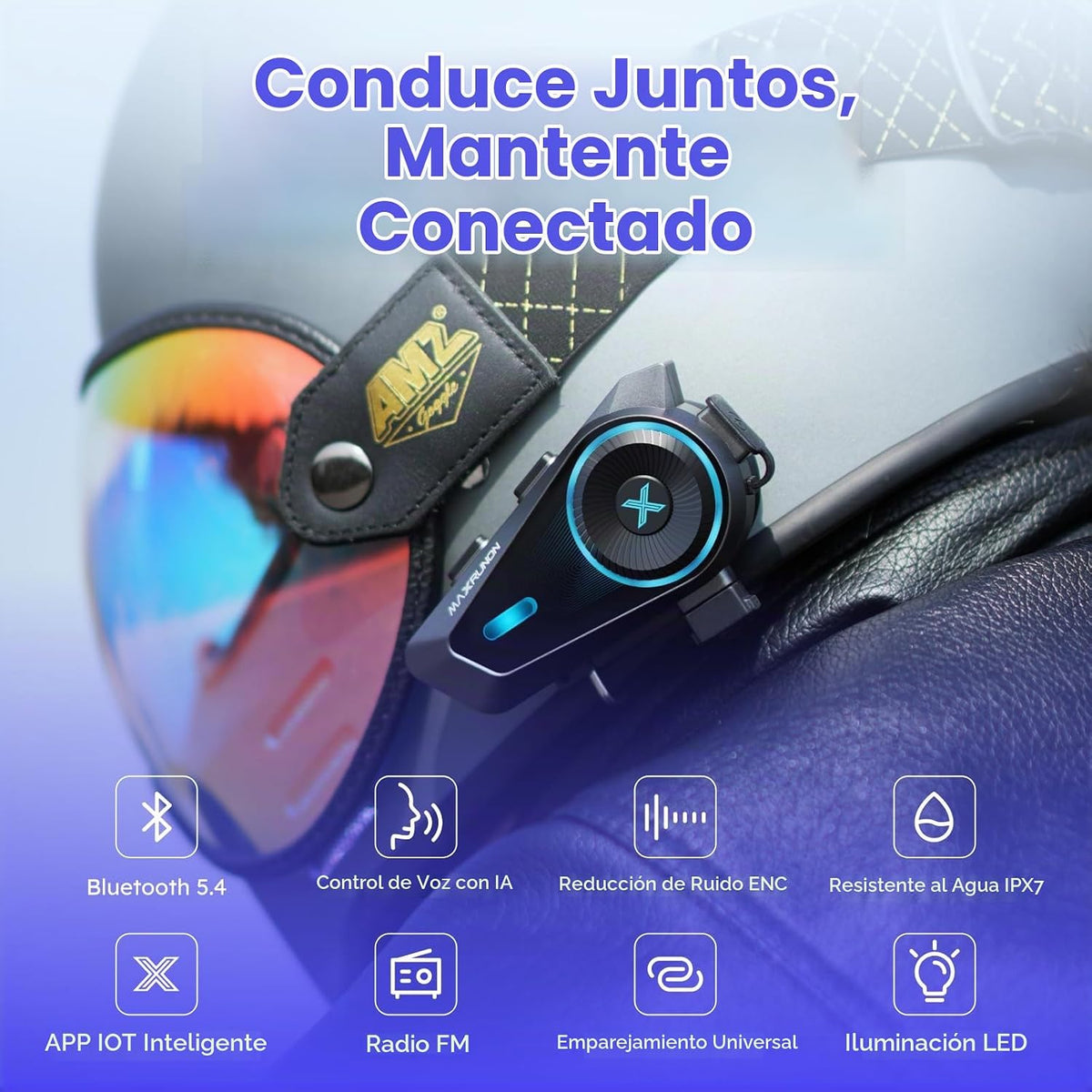 MAXRUNON Auriculares Bluetooth para motocicleta D10 con control de...