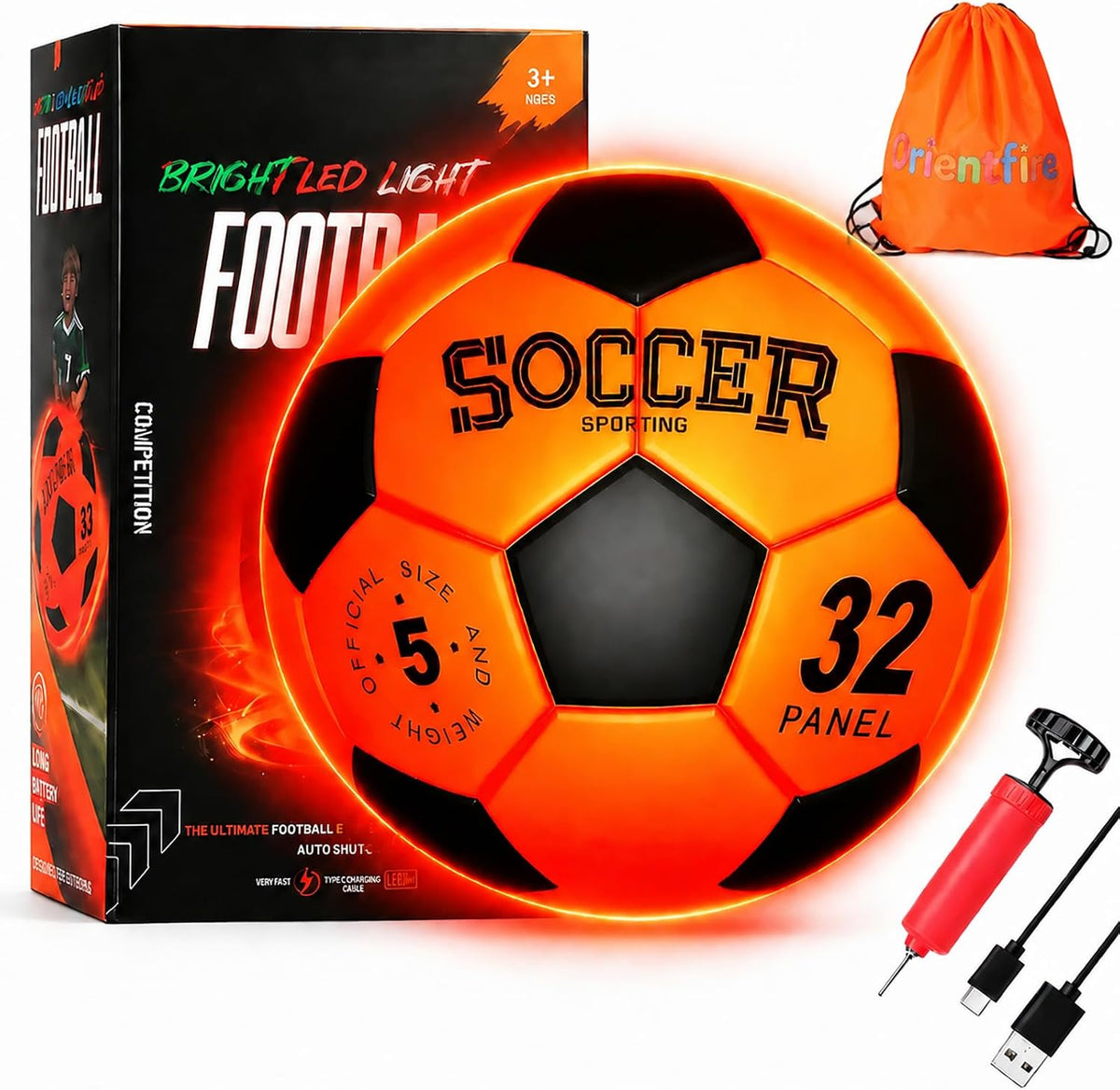 orientfire Balón de fútbol iluminado, recargable que brilla en la o...