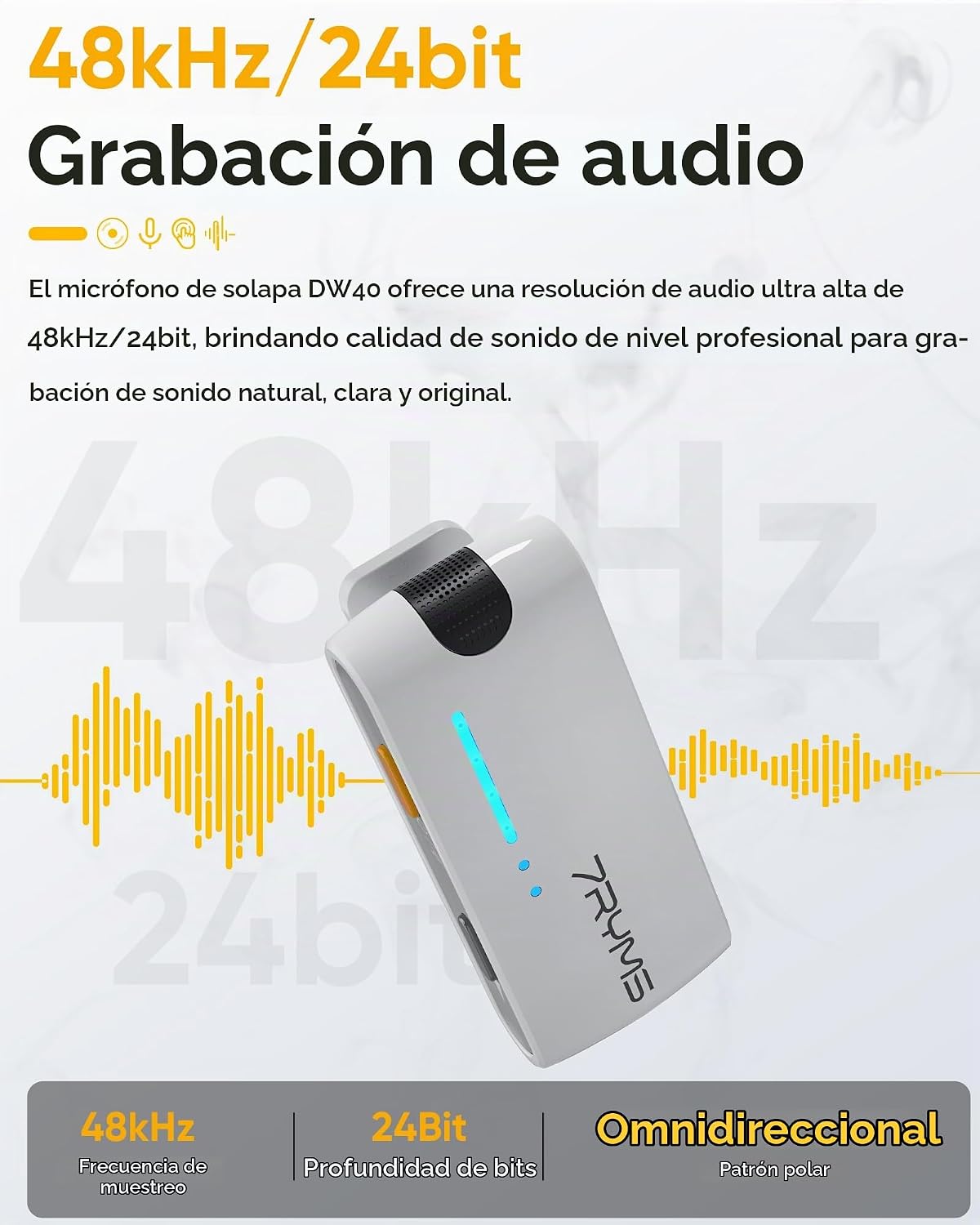 Micrófono Lavalier inalámbrico 7RYMS iRay DW40 de 4 canales con can...