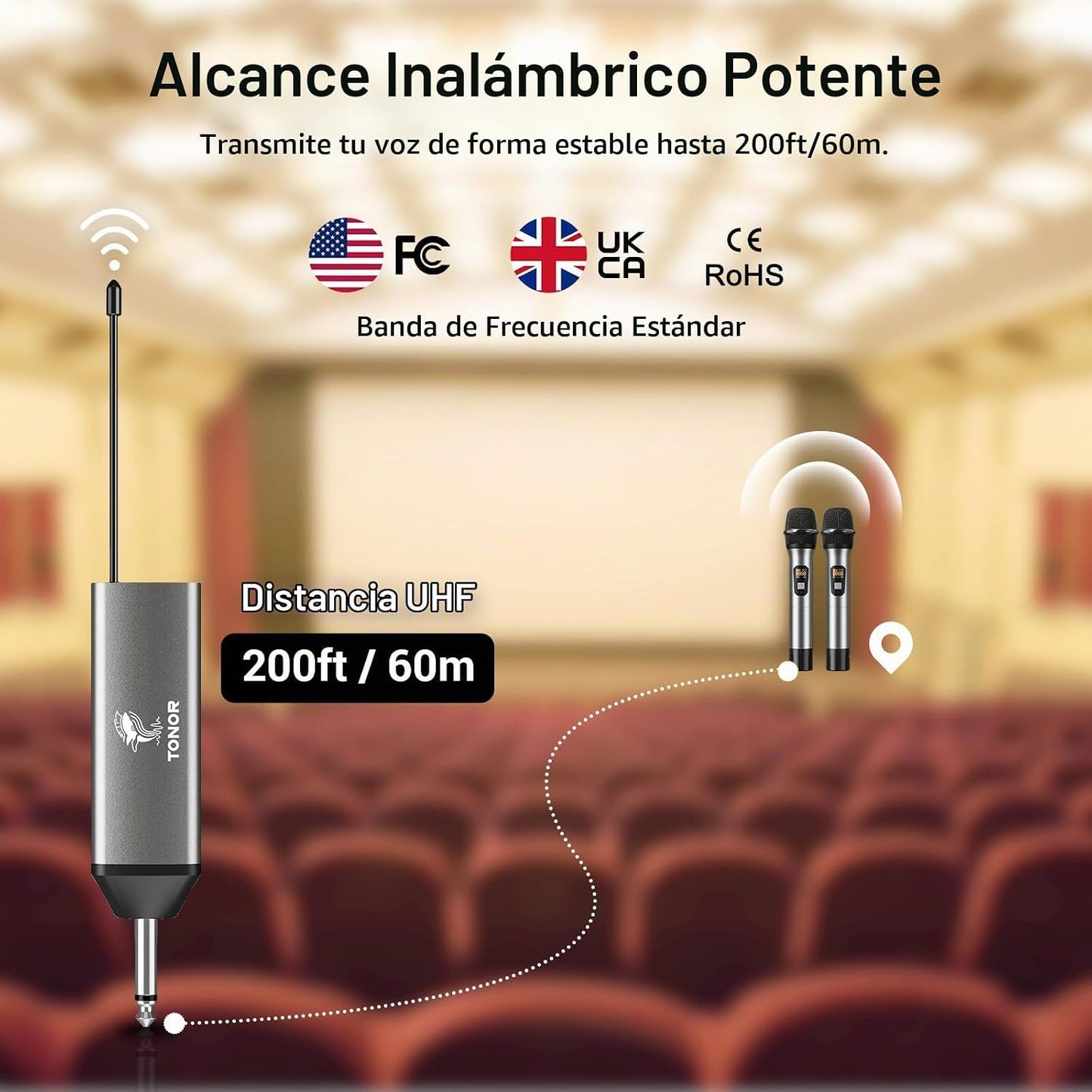 TONOR Micrófonos inalámbricos, sistema de micrófono dinámico de met...
