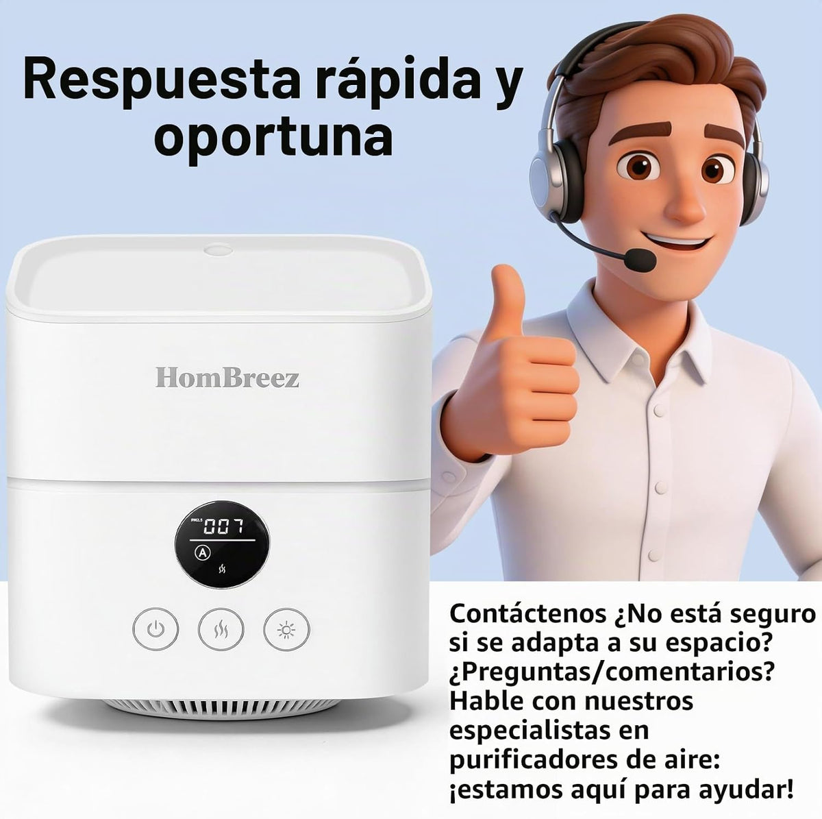 HomBreez Combo de purificador de aire y humidificador para dormitor...