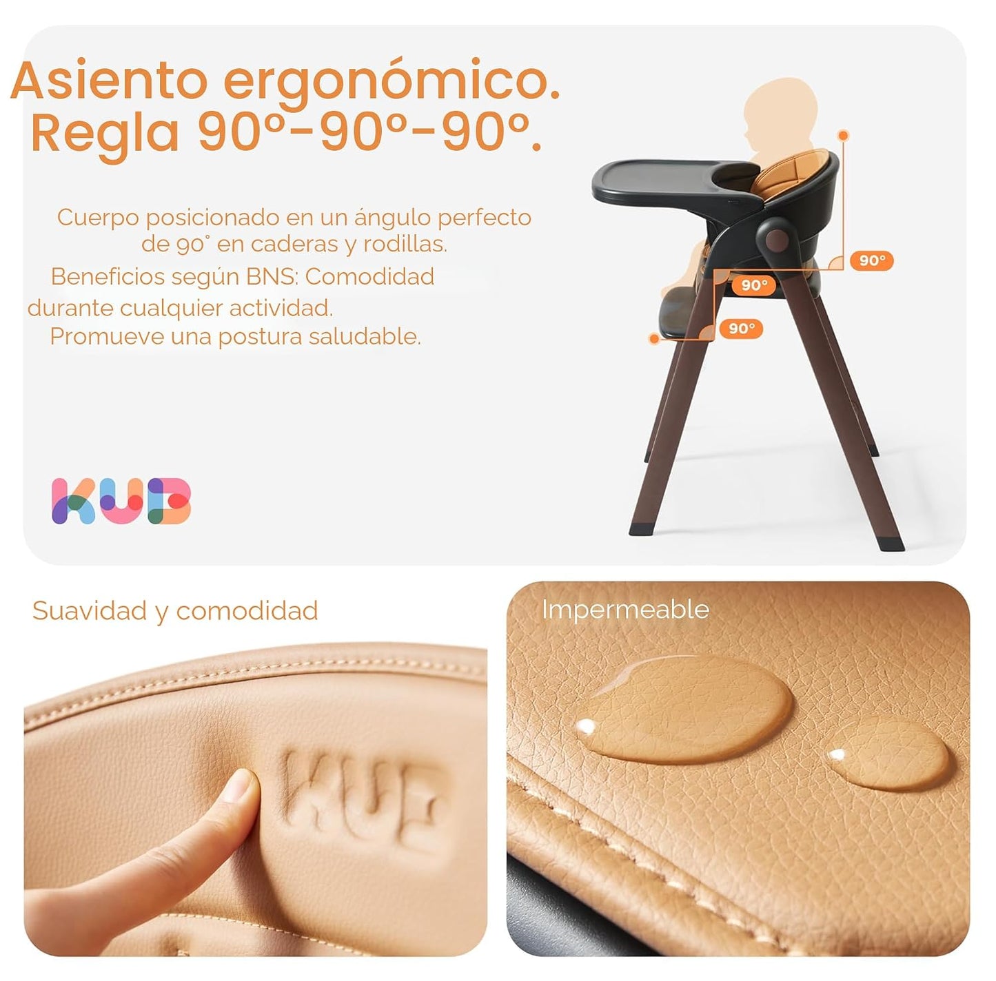 KUB Silla alta para bebés y niños pequeños ajustable plegable conve...