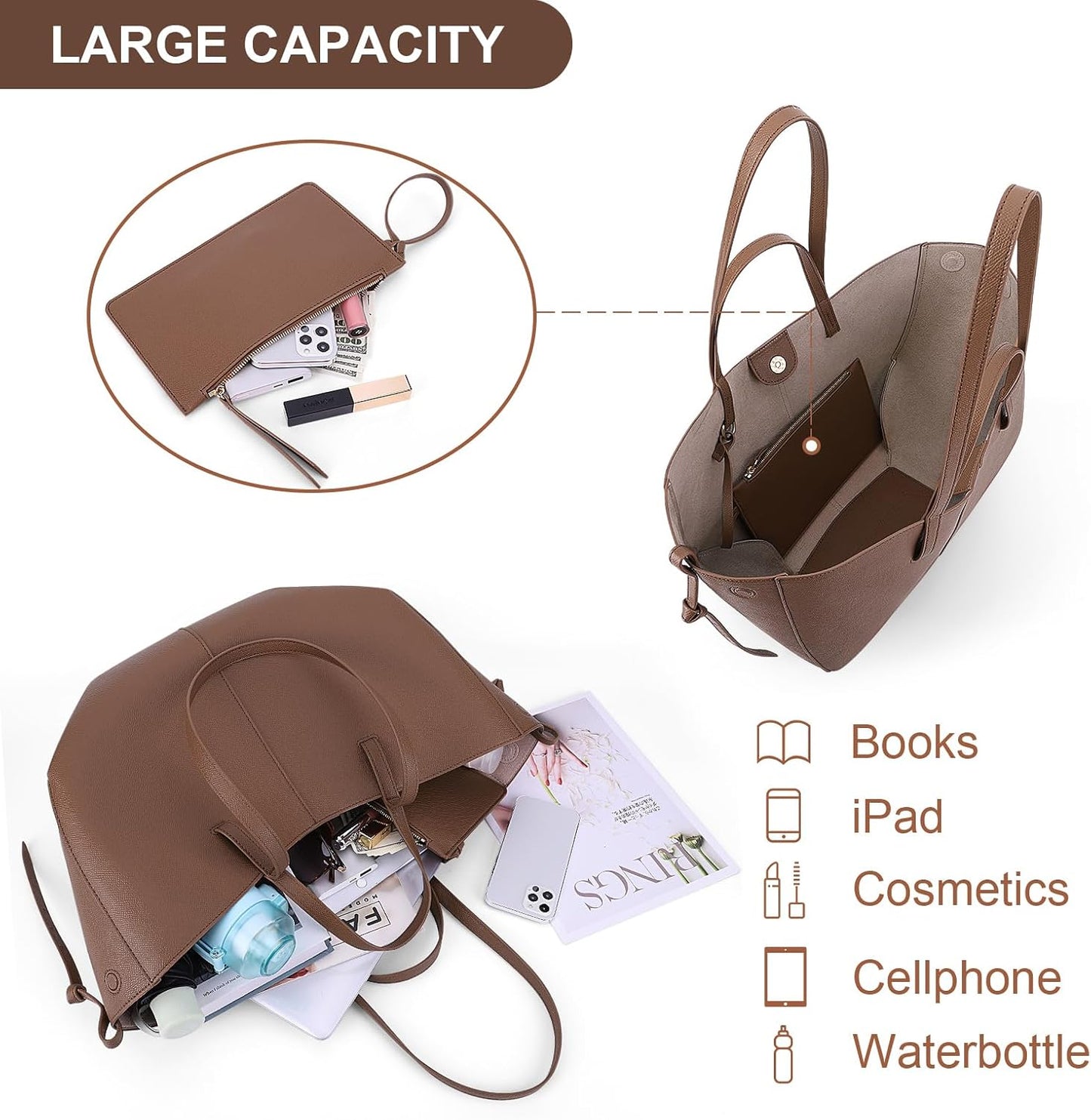 Juoxeepy Bolsa de trabajo de piel sintética para mujer, bolso de ma...