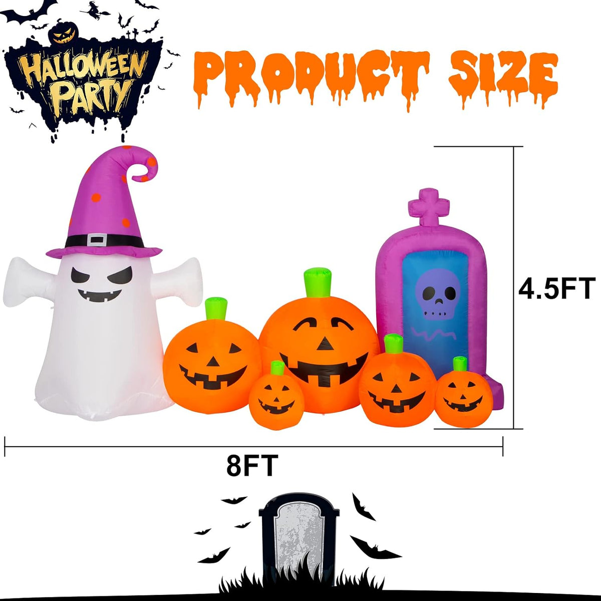 Decoraciones de Halloween para exteriores, calabaza inflable de 8 p...