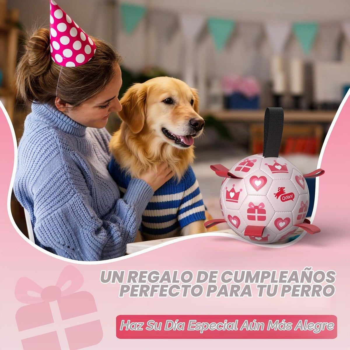QDAN Juguetes para perros de regalo de San Valentín, pelota de fútb...