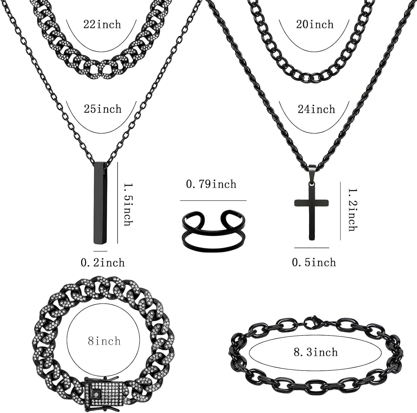 NEWITIN Juego de 15 piezas de joyería de plata para hombre, acero i...