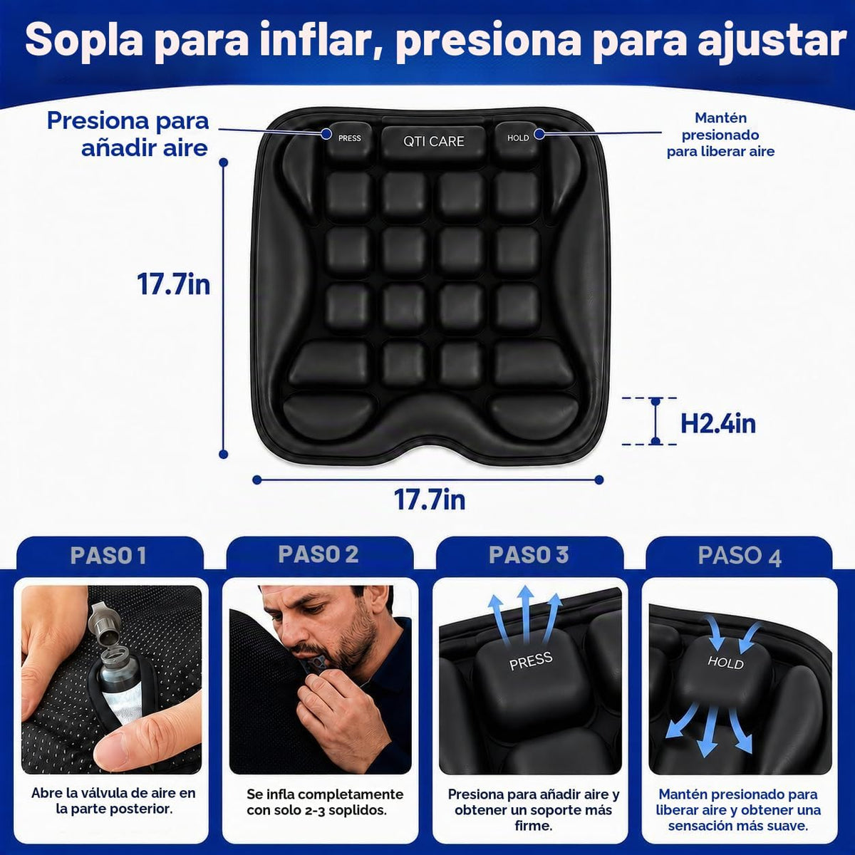 Qticare Cojín de asiento de avión, cojín de viaje con celda de aire...