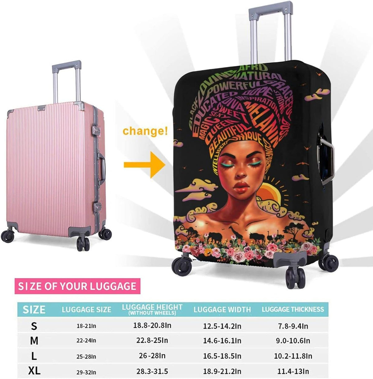 Hepmant Protector de maleta de viaje para mujer afroamericana, elás...