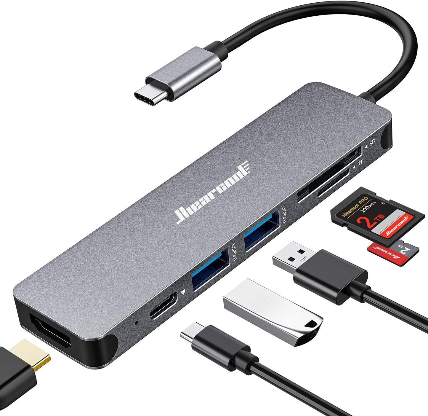 Hiearcool - Adaptador HUB con USB C y 7 puertos en 1 de USB C a HDM...